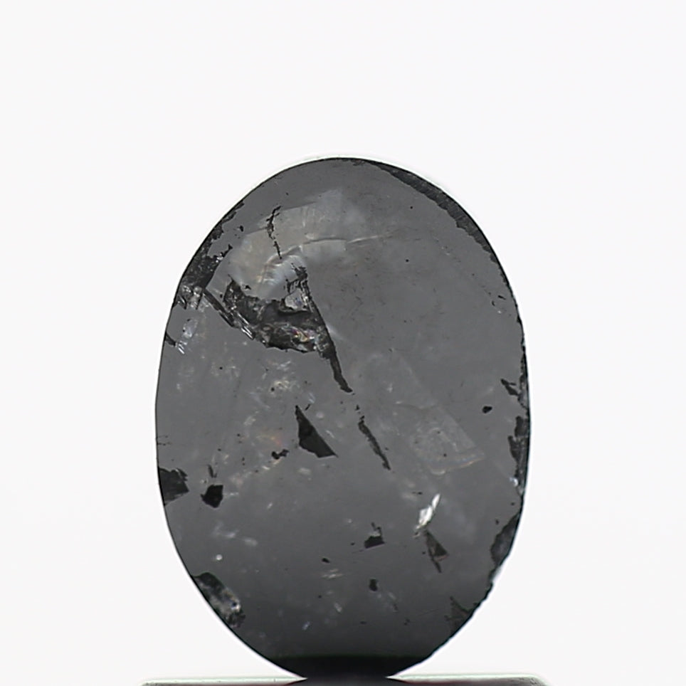 0.70 Carat Black Oval Rose Cut Natural Diamond 7.10 MM