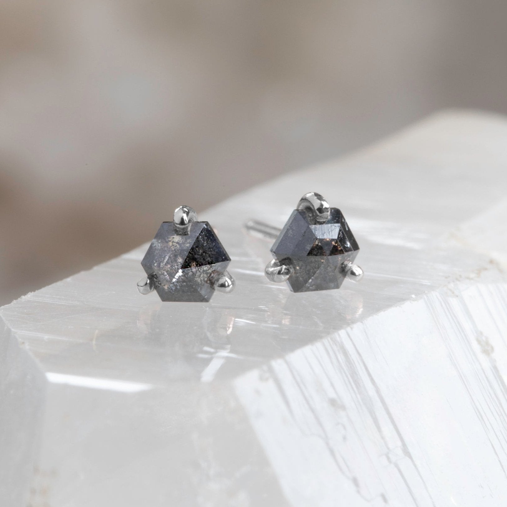 0.50 Carat Black Salt and Pepper Hexagon Diamond Earrings