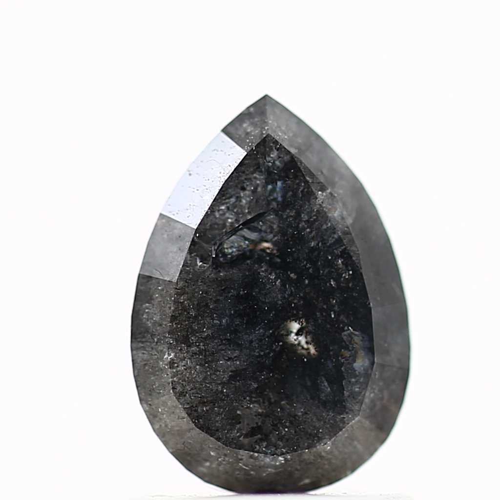 1.22 Carat Natural Pear Rose Cut Salt and Pepper Diamond 7.79 MM