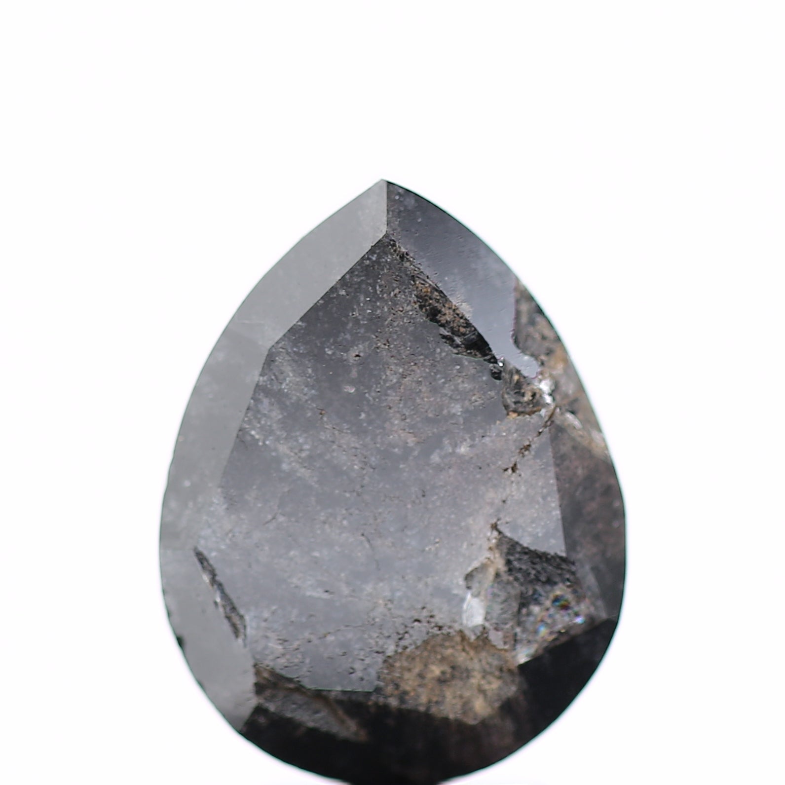 3.39 Carat Rose Cut Pear Salt and Pepper Black Diamond 11.76 MM