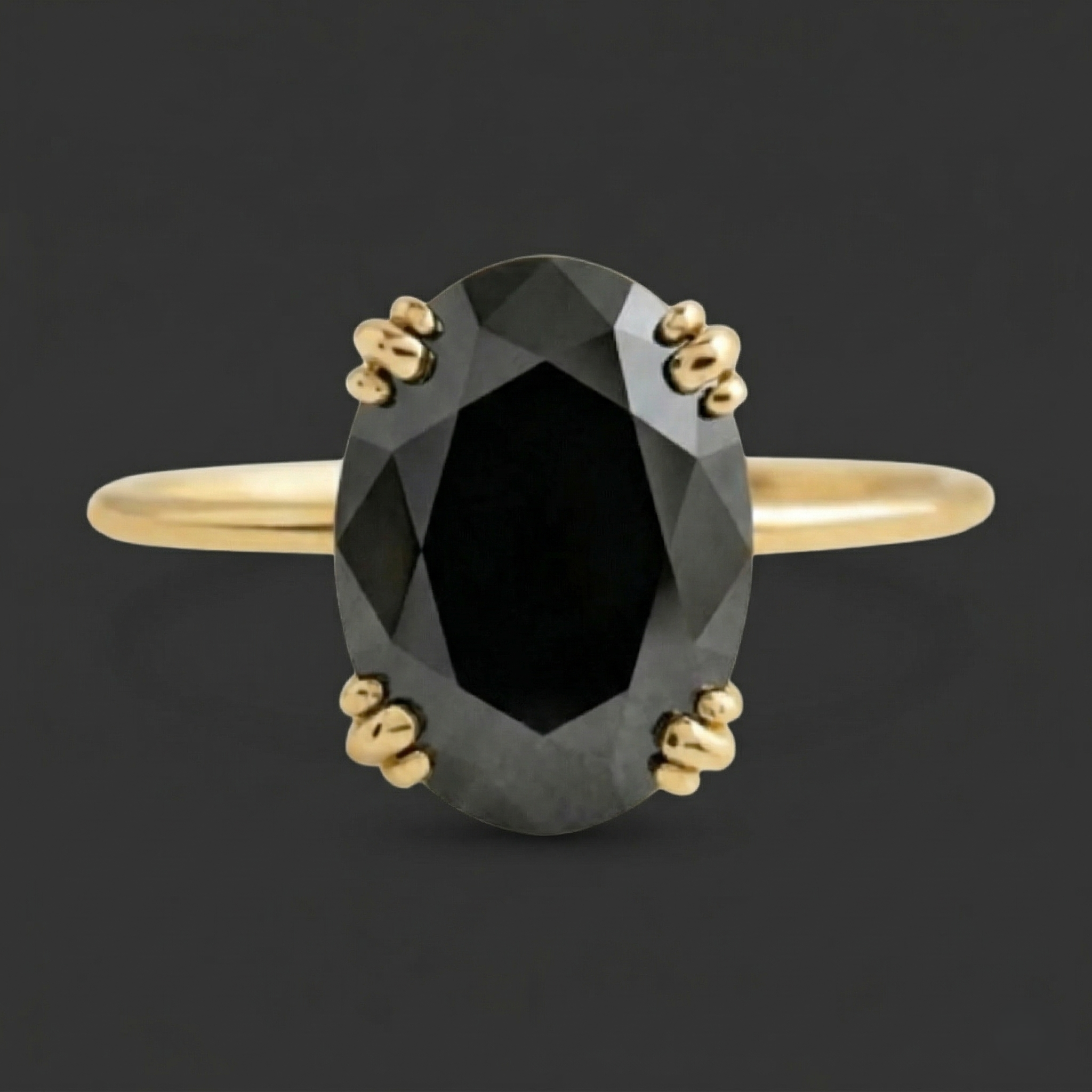 5 Carat Black Oval Cut Solitaire Diamond Engagement Ring 14K Yellow Gold