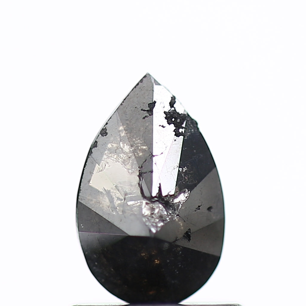 0.64 Carat Fancy Black Pear Salt and Pepper Diamond 7.45 MM
