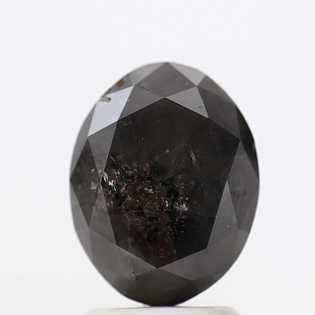 2.53 Carat Natural Gray Oval Salt Pepper Diamond 9.20 MM