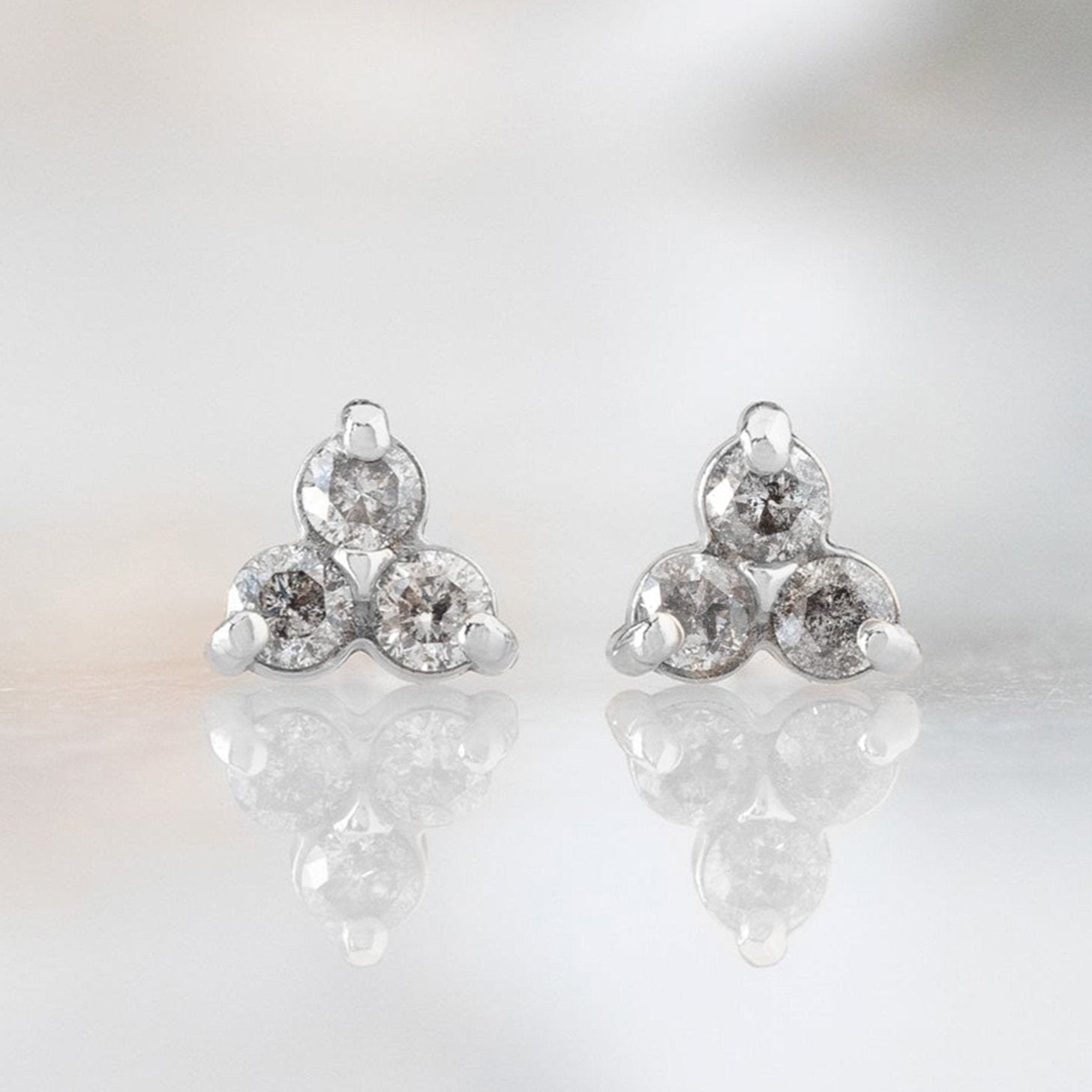 0.26 Carat Round Salt and Pepper Diamond Cluster Stud Earrings