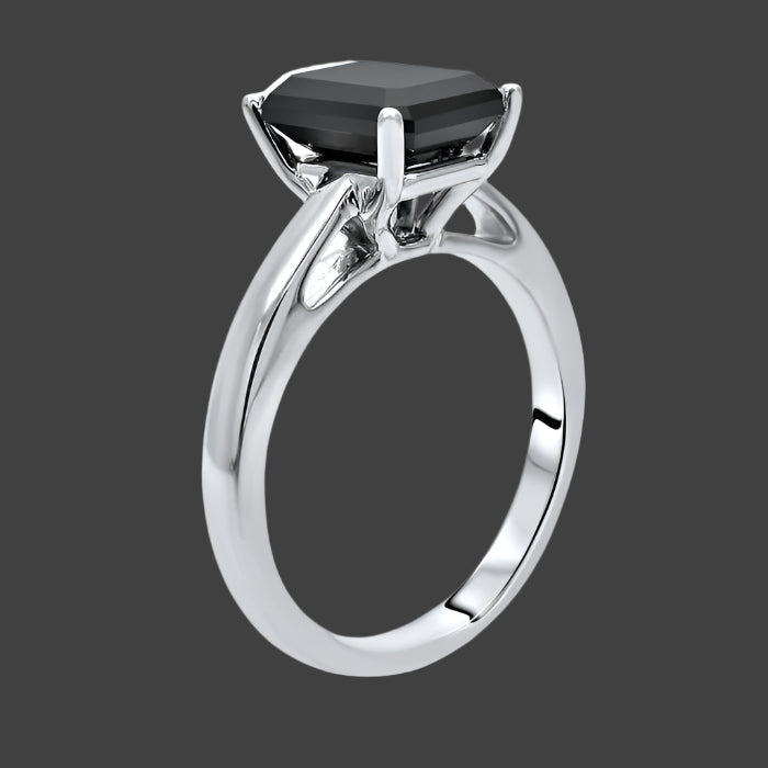 2.65 Carat Black Emerald Cut Diamond Solitaire Engagement Ring 14K White Solid Gold