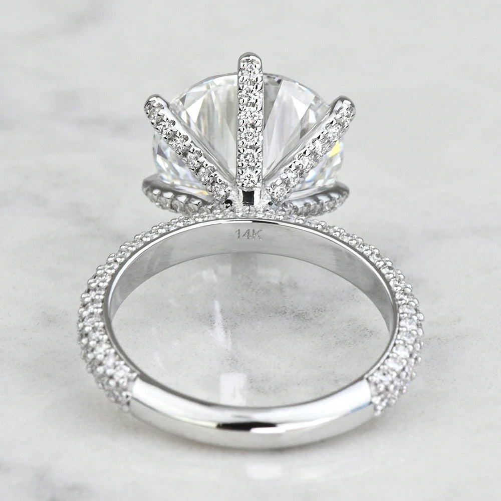 6 Carat Round Three Sided Micro Pave Lab Diamond Engagement Ring