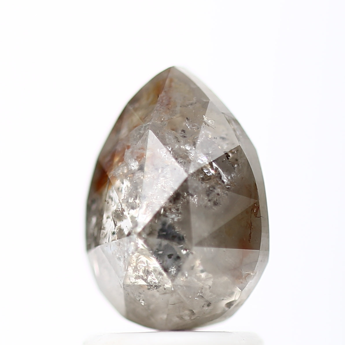 1.99 Carat Pear Rose Cut Salt and Pepper Gray Diamond 8.62 MM