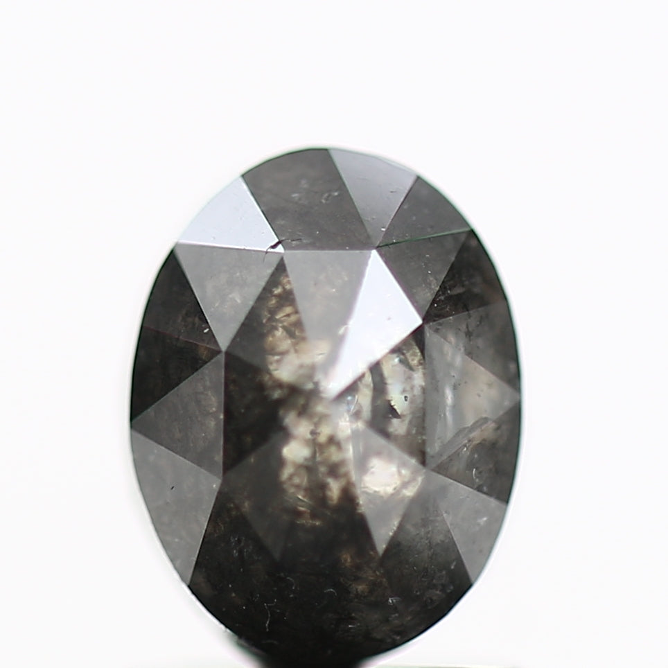 1.43 Carat Oval Rose Cut Natural Gray Salt and Pepper Loose Diamond 7.2 MM