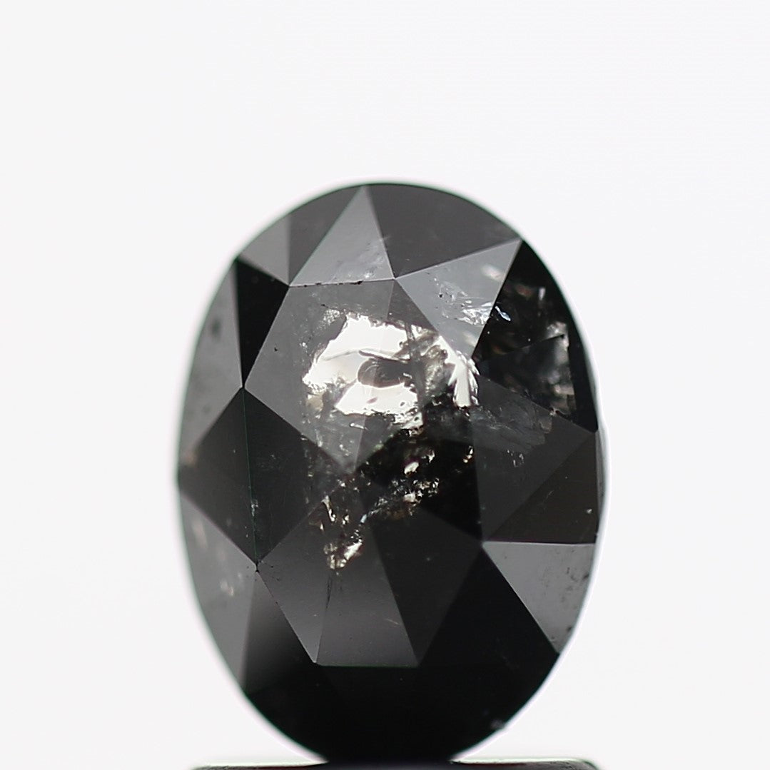 0.94 Carat Oval Rose Cut Natural Black Diamond 8 MM