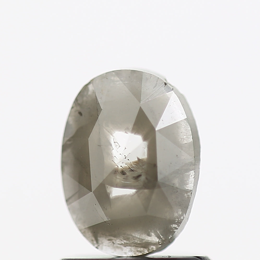 0.72 Carat Gray Oval Rose Cut Natural Salt and Pepper Diamond 7 MM