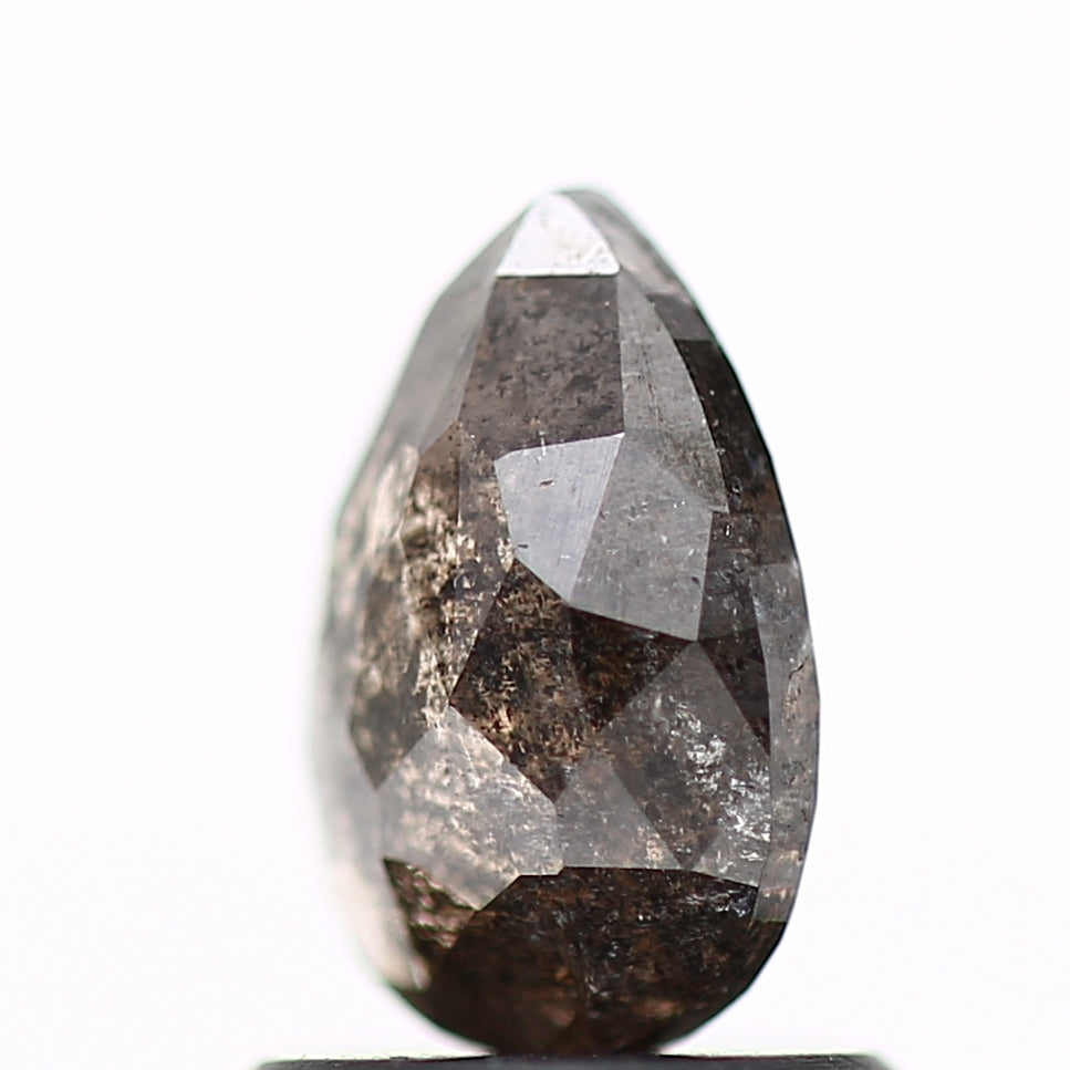 0.93 Carat Black Spackled Pear Salt and Pepper Diamond 7.57 MM