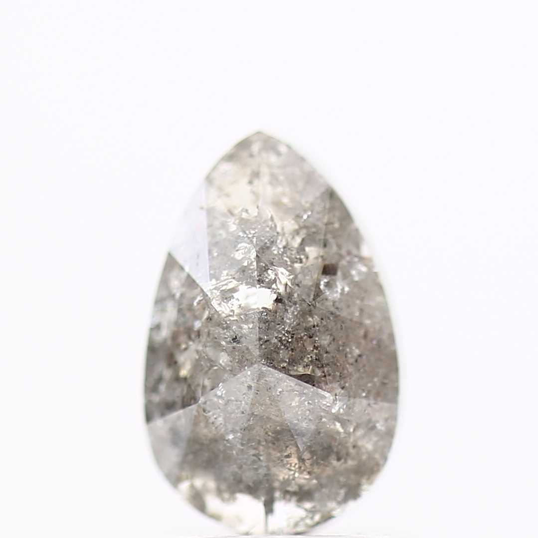 0.88 Carat Natural Pear Rose Cut Salt and Pepper Diamond 7.75 MM