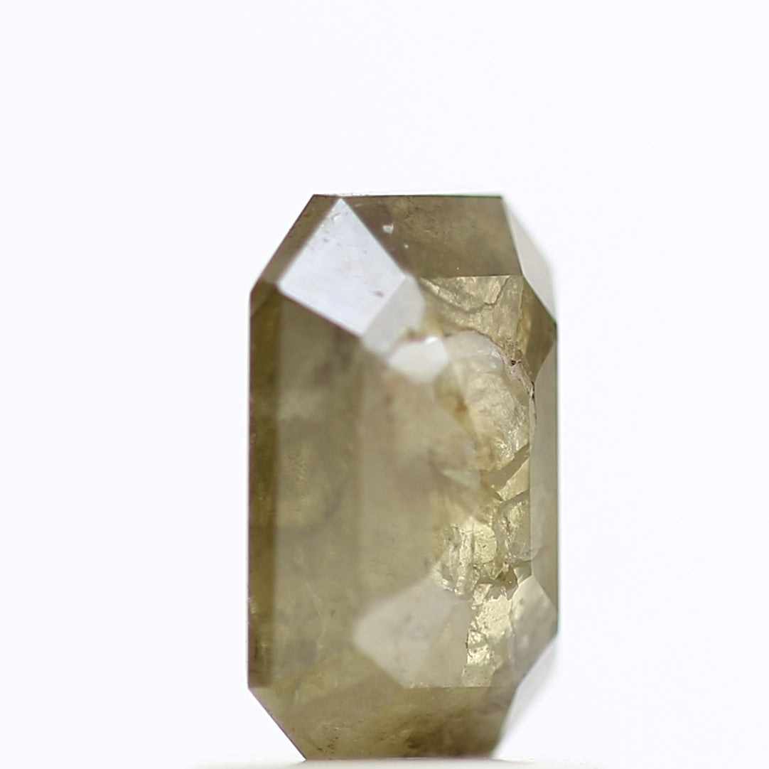 1.22 Carat Emerald Cut Olive Yellow Salt And Pepper Diamond 7.59 MM