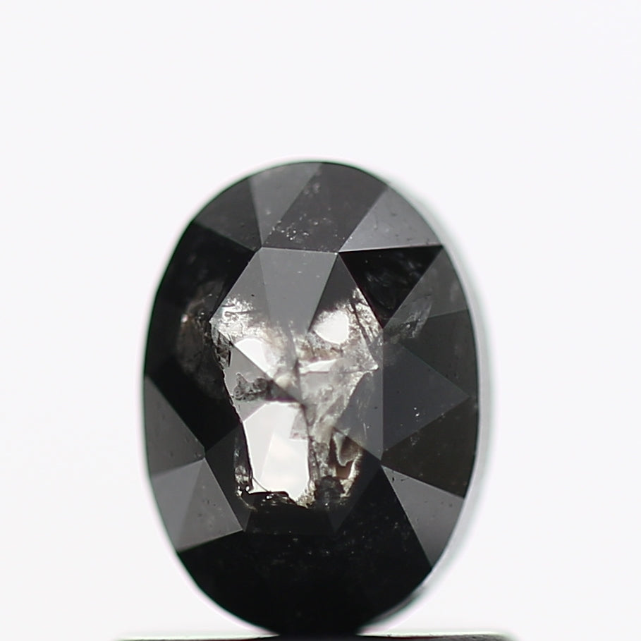 0.83 Carat Black Oval Rose Cut Natural Diamond 6.5 MM