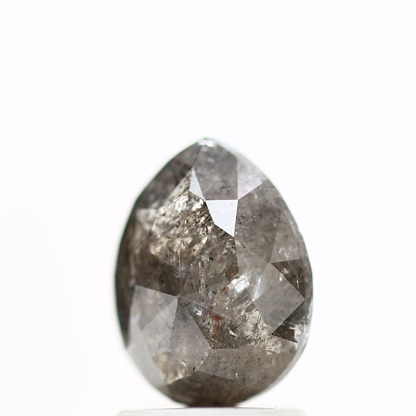 1.68 Carat Natural Rose Cut Salt and Pepper Pear Diamond 8.32 MM