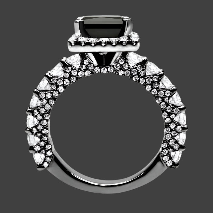 Black Princess Cut Diamond Halo Engagement Ring 14K  Gold