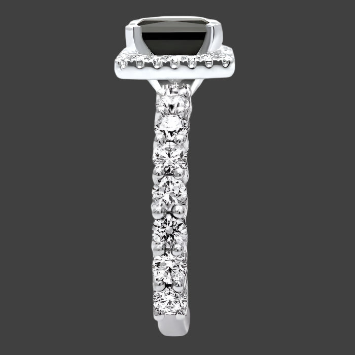 6 Ct Black Princess Cut Diamond Halo Engagement Ring 14K White Gold