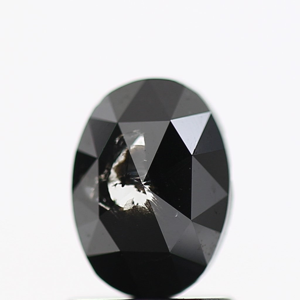 0.75 Carat Fancy Black Oval Rose Cut Natural Diamond 7.3 MM