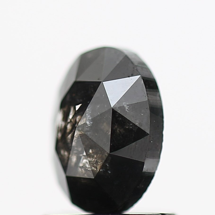 0.83 Carat Black Oval Rose Cut Natural Salt and Pepper Diamond 6.8 MM
