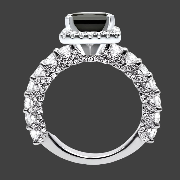 Black Princess Diamond Halo Engagement Ring 14K White Solid Gold