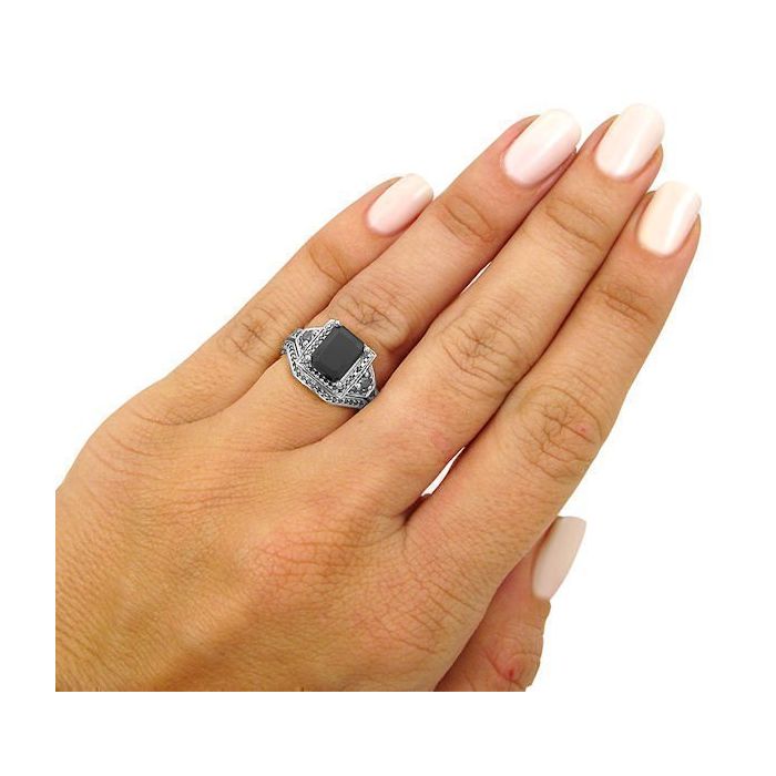 2.50ct Black Emerald Cut Diamond Engagement Ring Bridal Set 14k White Gold