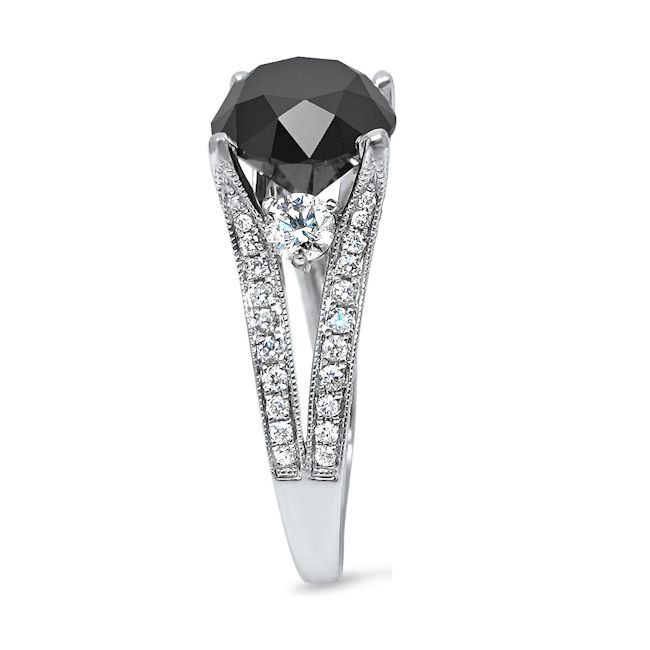4.60 Carat Black Round Diamond Engagement Ring Solid 14K White Gold
