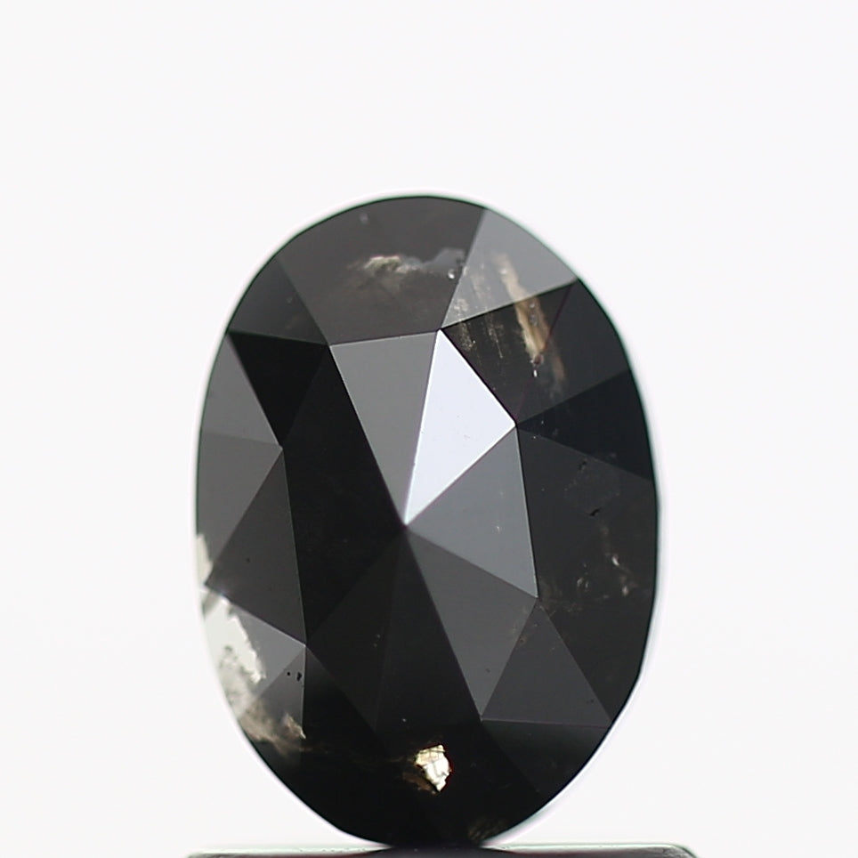 0.70 Carat Black Oval Rose Cut Natural Diamond 7.10 MM