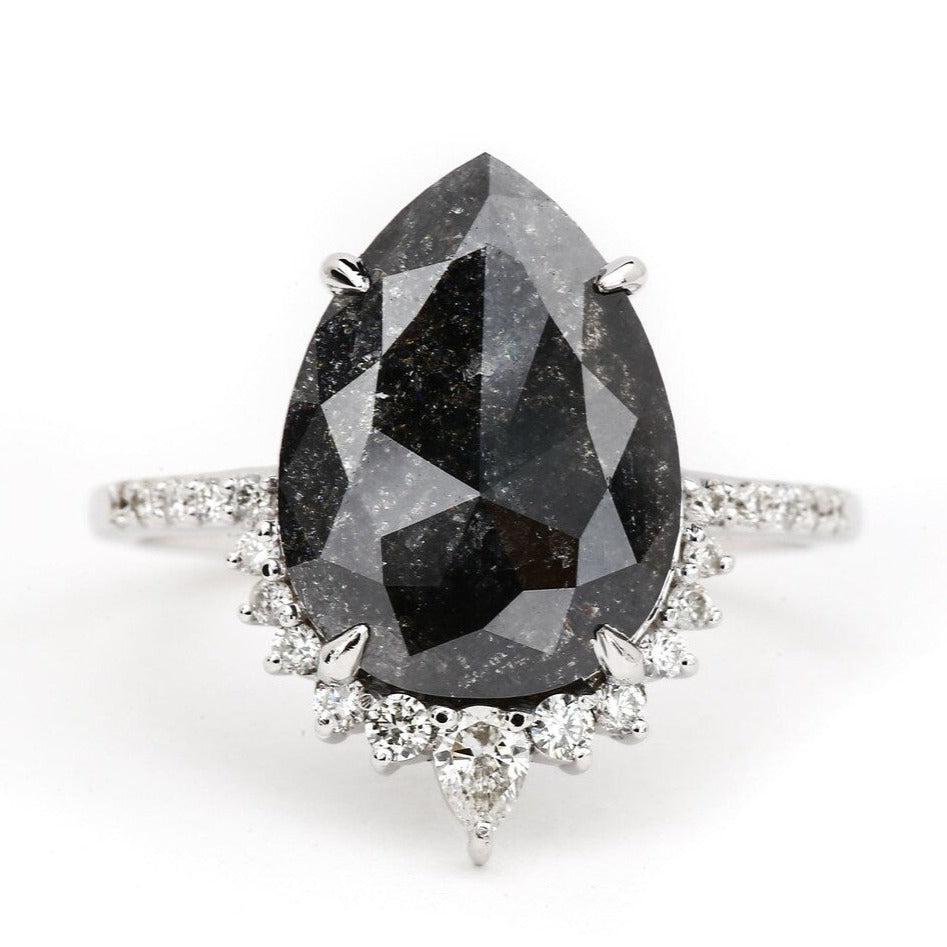 salt and pepper pear diamond ring