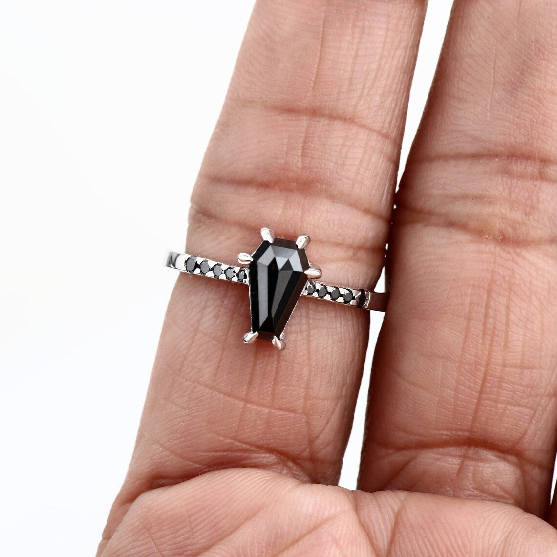 black diamond engagement ring white 14k gold