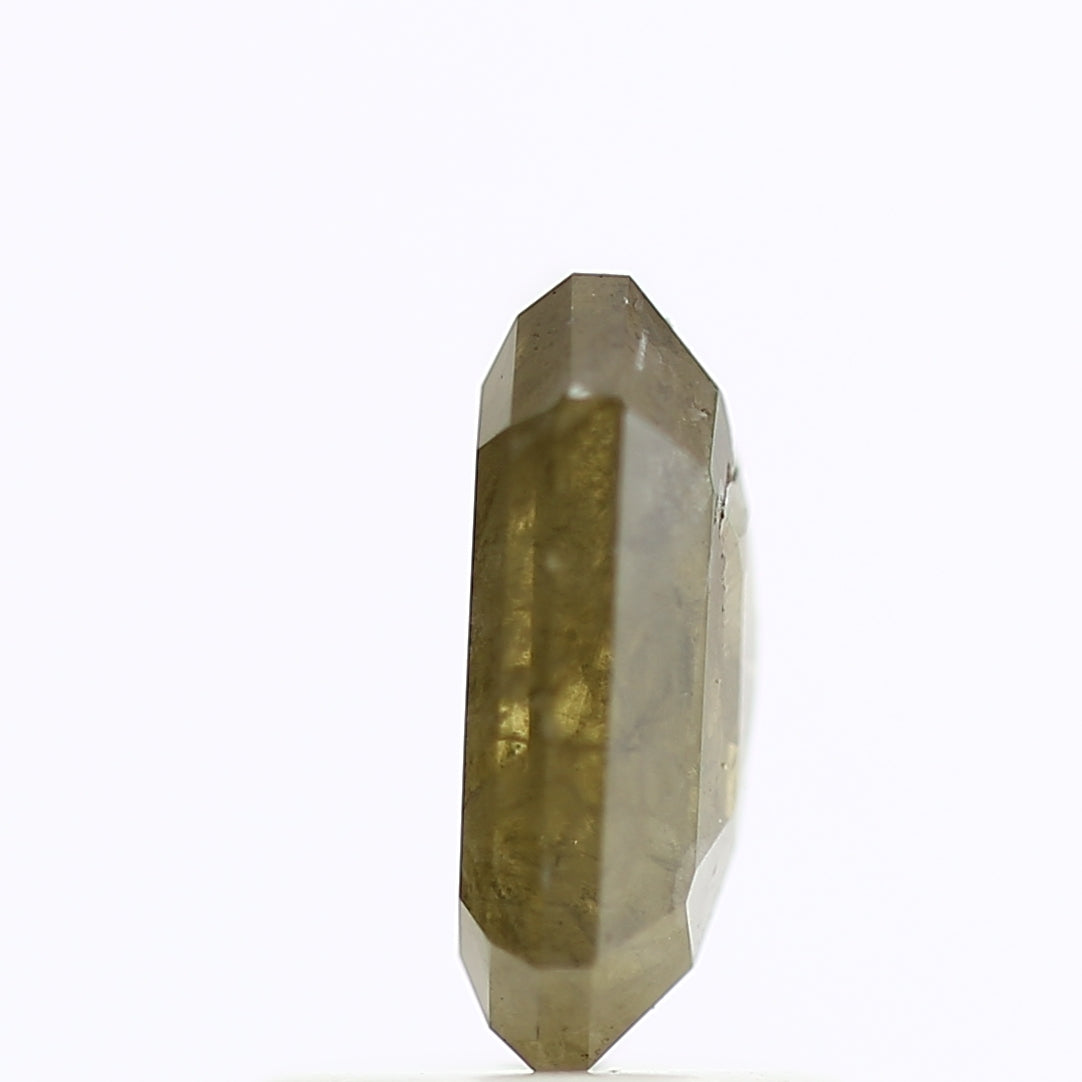 1.22 Carat Emerald Cut Olive Yellow Salt And Pepper Diamond 7.59 MM