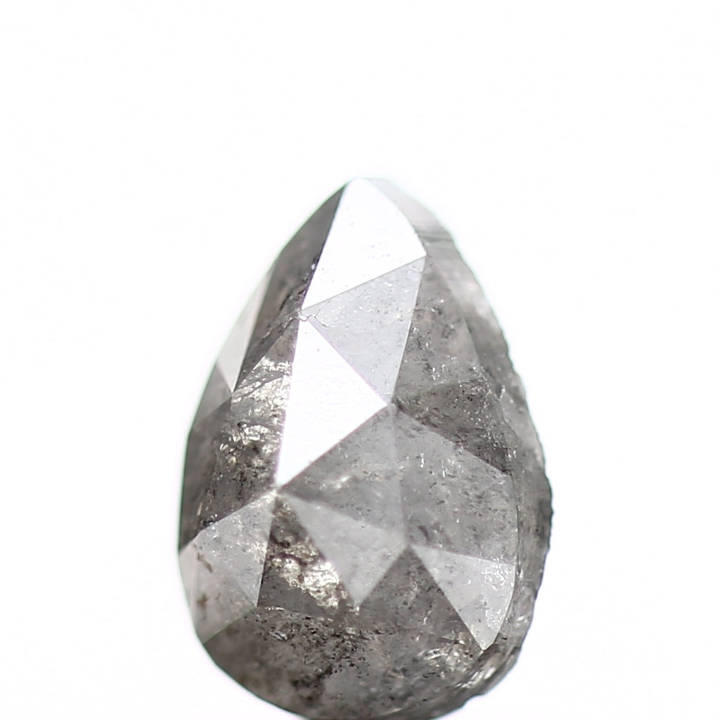 0.97 Carat Natural Gray Pear Rose Cut Salt and Pepper Diamond