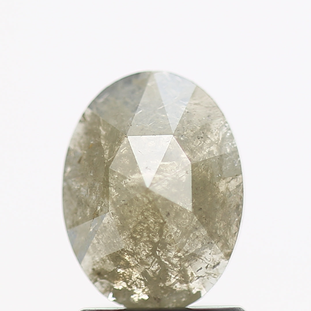 0.86 Carat Gray Oval Rose Cut Salt and Pepper Natural Diamond 8.1 MM