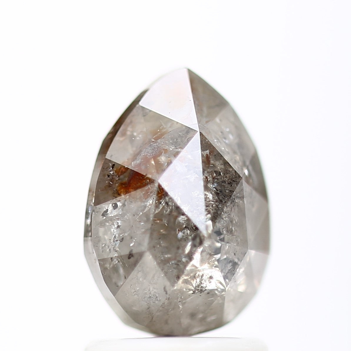 1.99 Carat Pear Rose Cut Salt and Pepper Gray Diamond 8.62 MM