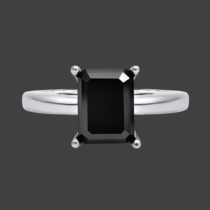 2.50 Carat Black Emerald Cut Diamond Engagement Ring Bridal Set 14k White Solid Gold