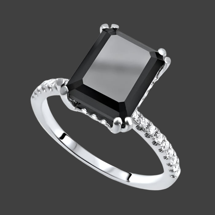 2.85ct Black Emerald Cut Diamond Engagement Ring 14k White Gold