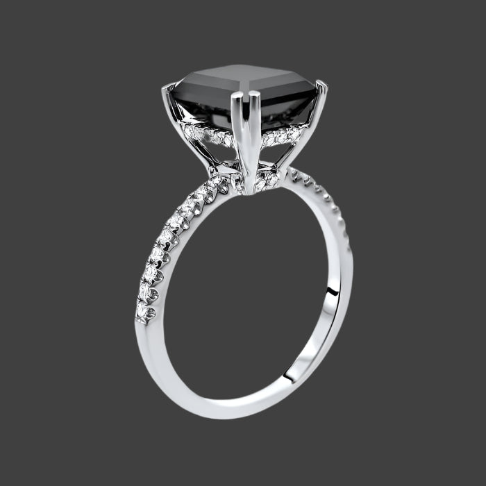 2.85ct Black Emerald Cut Diamond Engagement Ring 14k White Gold