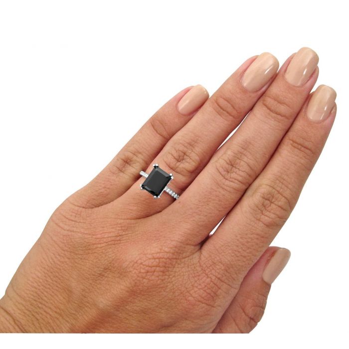 2.85ct Black Emerald Cut Diamond Engagement Ring 14k White Gold