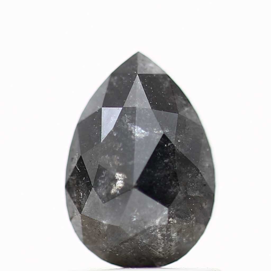 1.22 Carat Natural Pear Rose Cut Salt and Pepper Diamond 7.79 MM