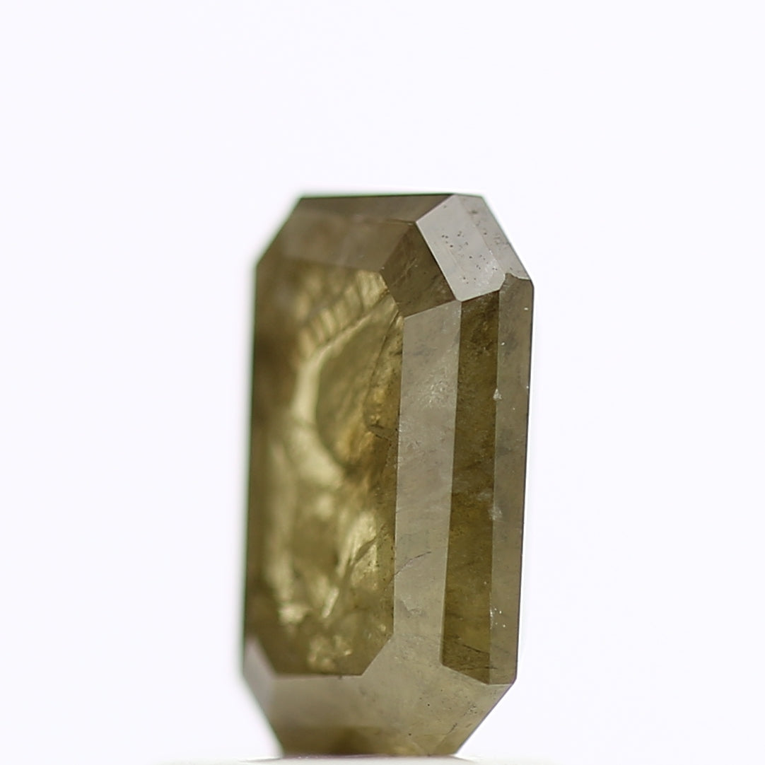 1.22 Carat Emerald Cut Olive Yellow Salt And Pepper Diamond 7.59 MM