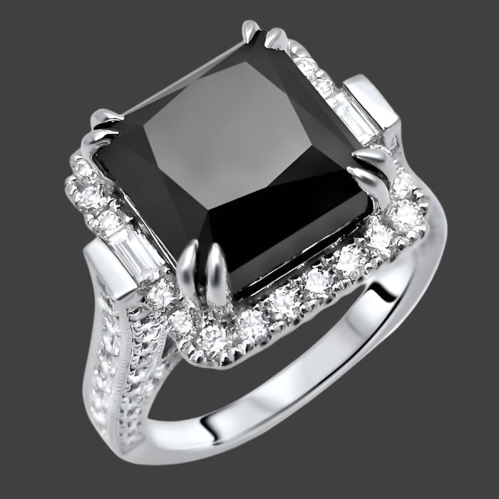 Black Princess Cut Diamond Halo Engagement Ring 14K White Gold 8ct
