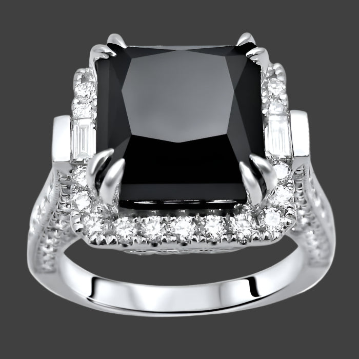 8 Carat Black Princess Cut Diamond Halo Engagement Ring 14K White Gold