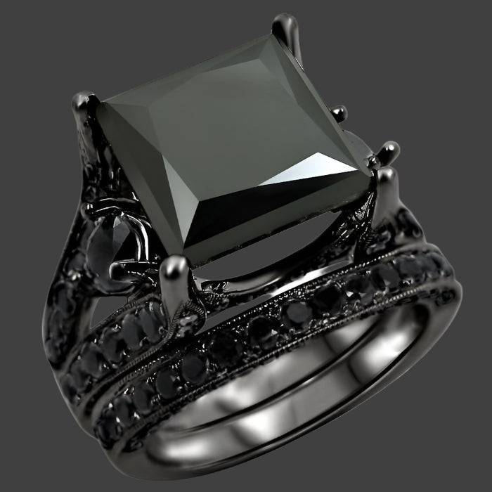 Black Princess Cut Diamond Engagement Ring Bridal Set 14k Black Gold 7