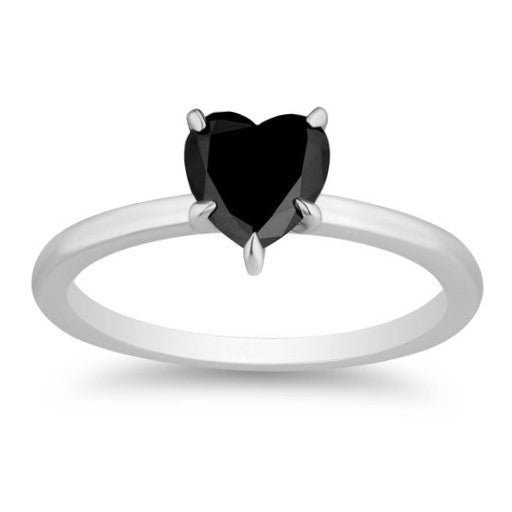 0.50 Carat Black Diamond Solitaire Ring Heart Shape 14K Yellow Gold Engagement Ring - Blackdiamond