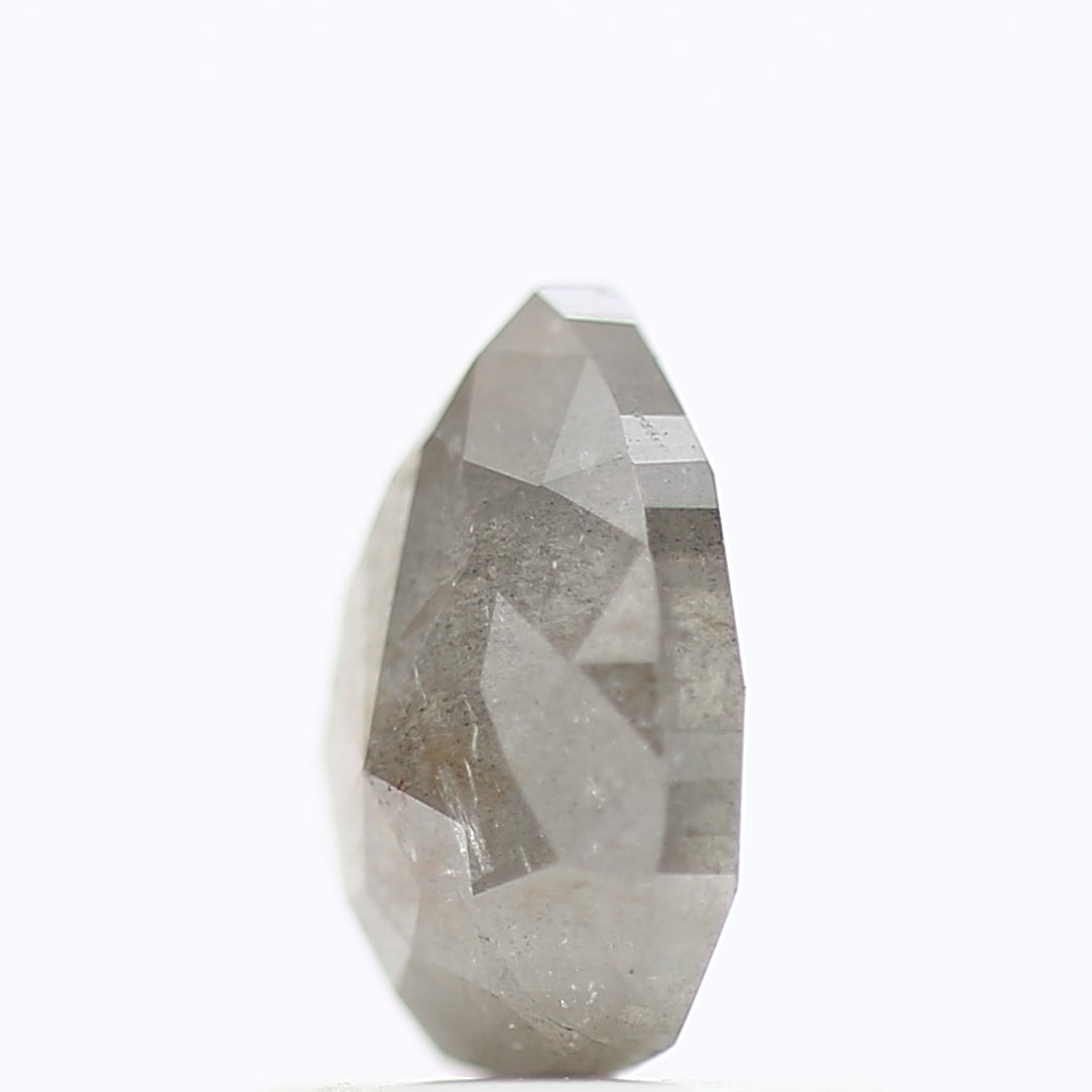 0.90 Carat Natural Gray Pear Rose Cut Salt Pepper Diamond 7 MM