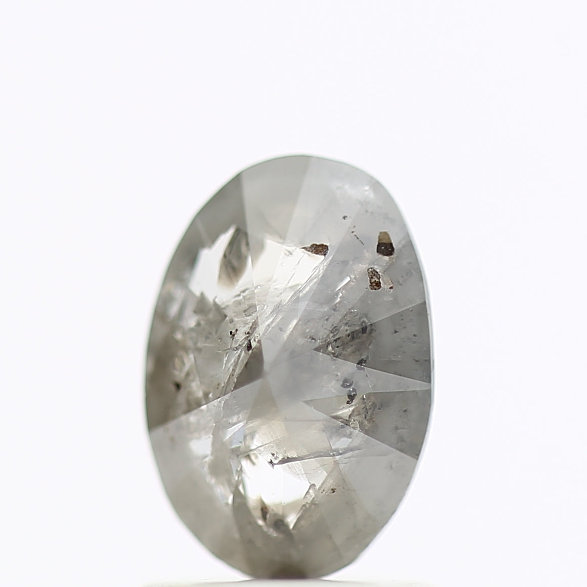 0.91 Carat Rose Cut Oval Gray Salt Pepper Diamond 8.05 MM