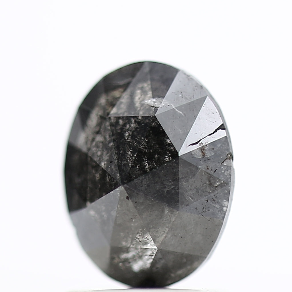 1.17 Carat Rose Cut Salt and Pepper Diamond Oval Fancy Gray Diamond 7.67 MM