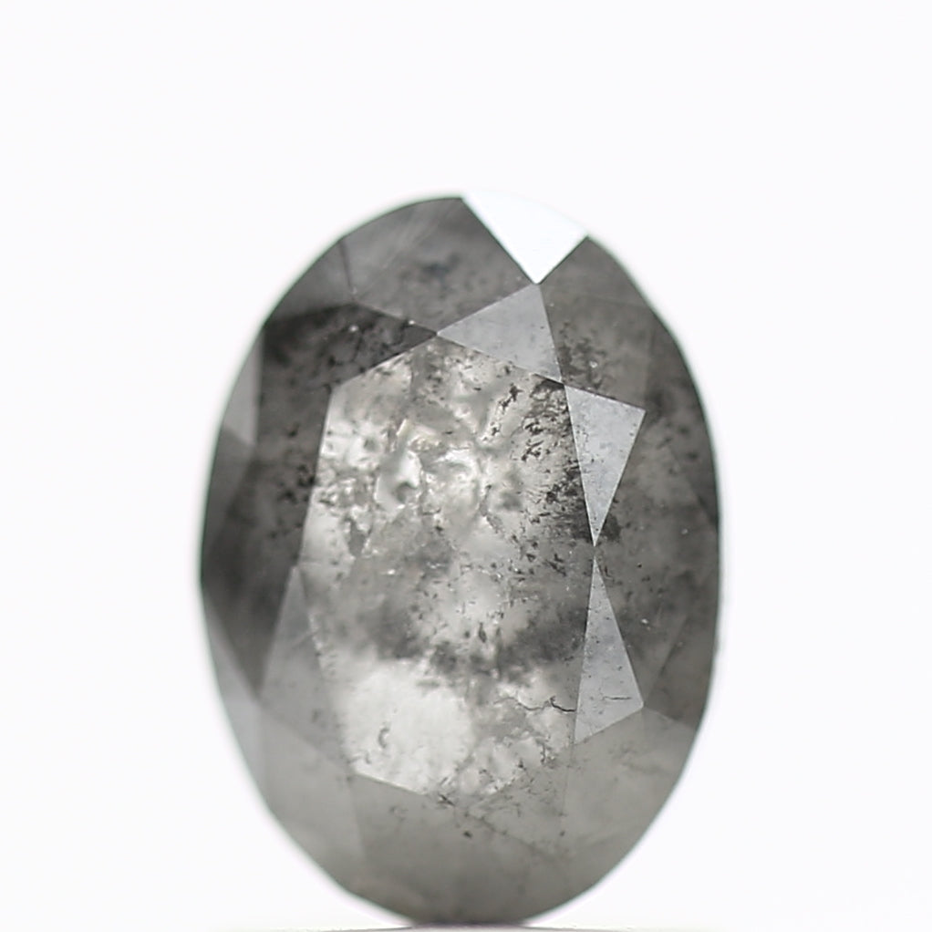 1.31 Carat Natural Salt Pepper Diamond Gray Rose Cut Brilliant Oval 7.72 MM