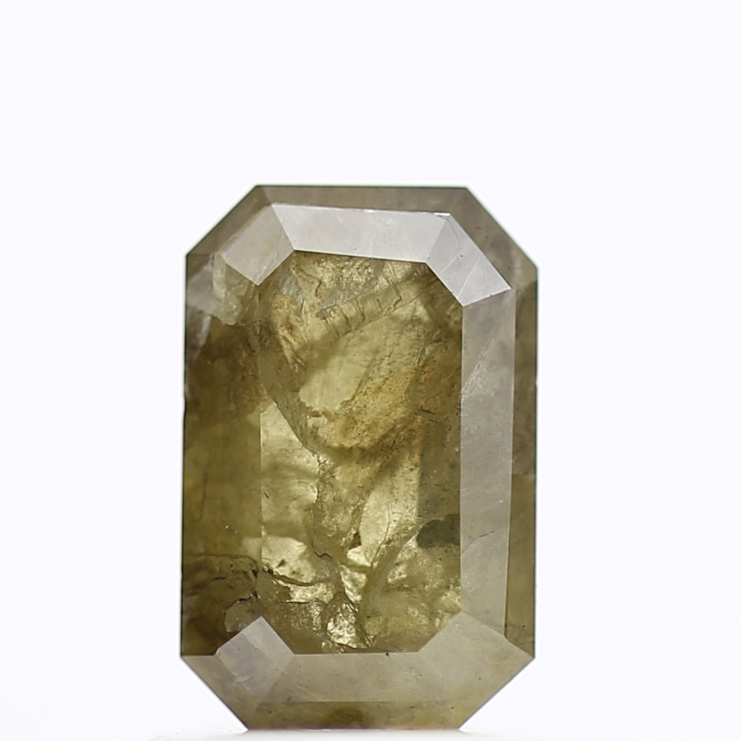 1.22 Carat Emerald Cut Olive Yellow Salt And Pepper Diamond 7.59 MM