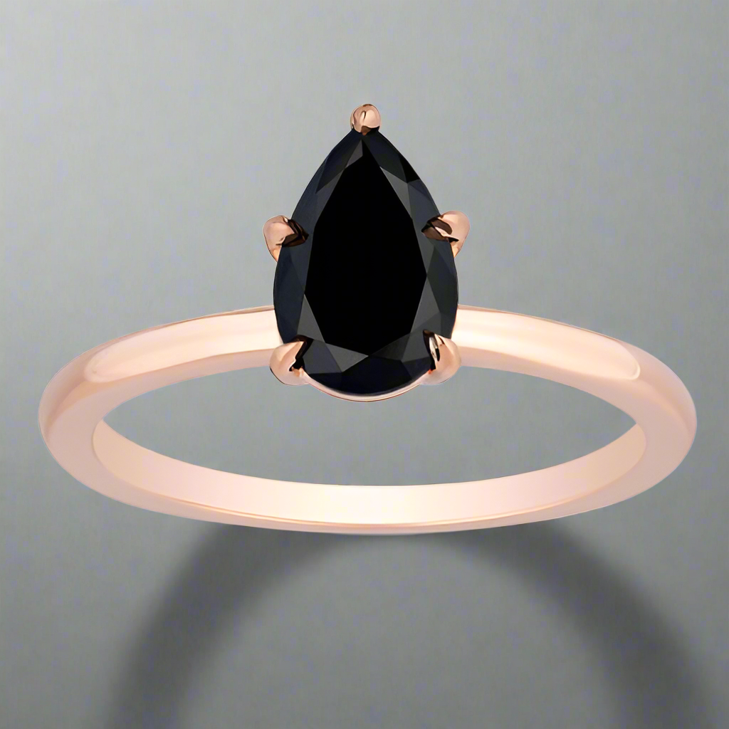 2 Carat 14K Rose Gold Solitaire Pear Shape Black Diamond Engagement Ring Perfect Gift For Her