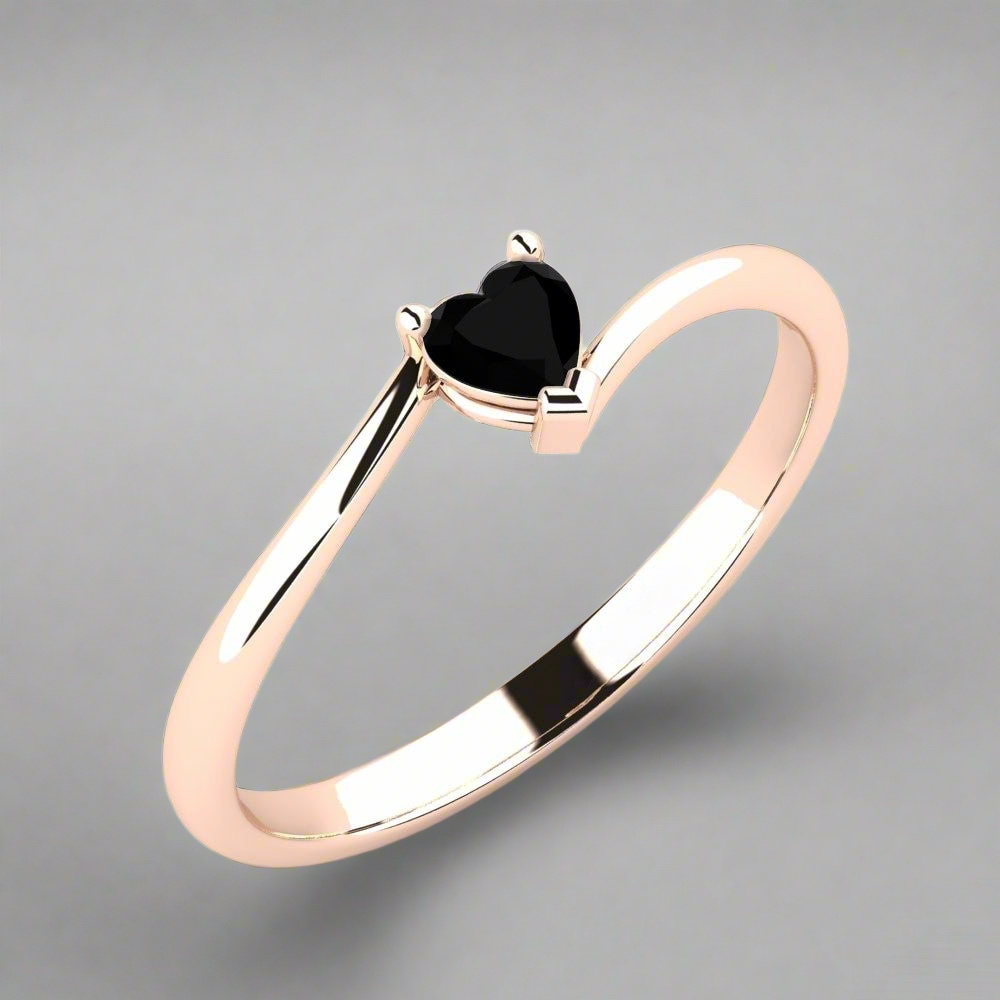 Black Diamond Heart Ring Soulshine 14K Rose Gold